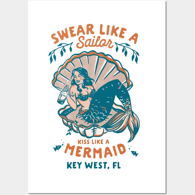 Key West, Florida Funny Sailor Mermaid Tattoo Art Wall Art by The Whiskey Ginger